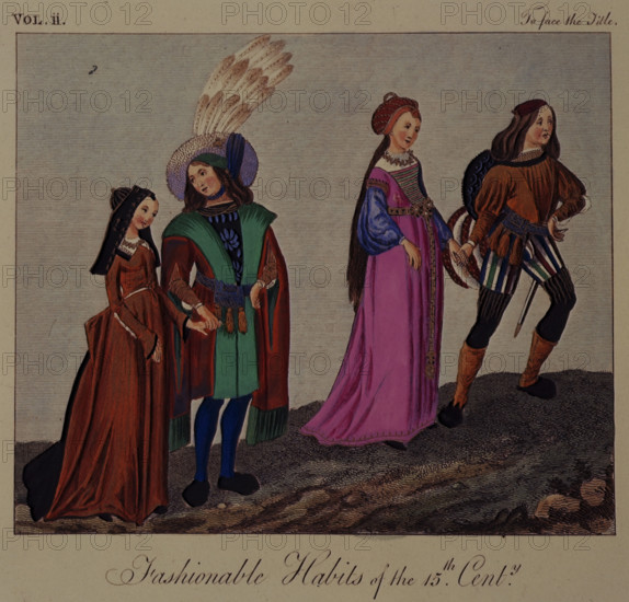 'Fashionable habits of the 15th Century', 1842. Creator: Unknown.