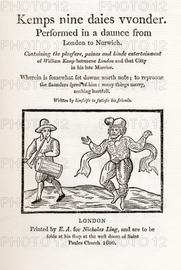 Title page from "Kemps nine daies wonder", 1600, (1884). Creator: Unknown.