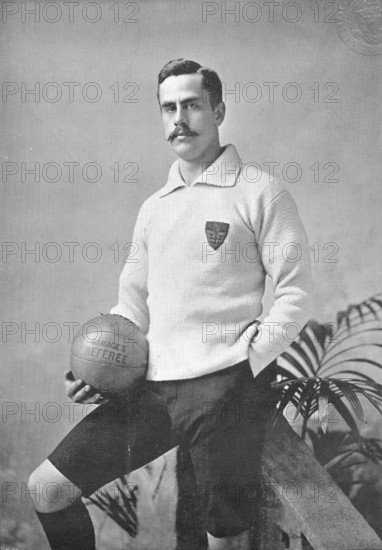 Portrait of the goalkeeper WR Moon, 1896. Creator: Symmons & Thiele.