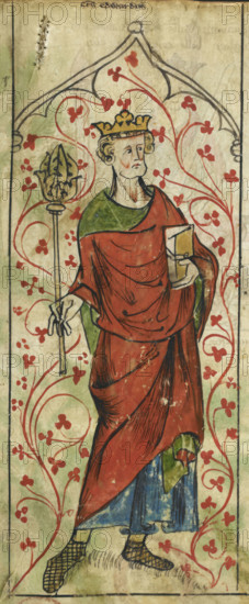 Sanctus Edwardus, Edward the Confessor, standing with a sceptre and a book, c1307-c1327. Creator: Unknown.