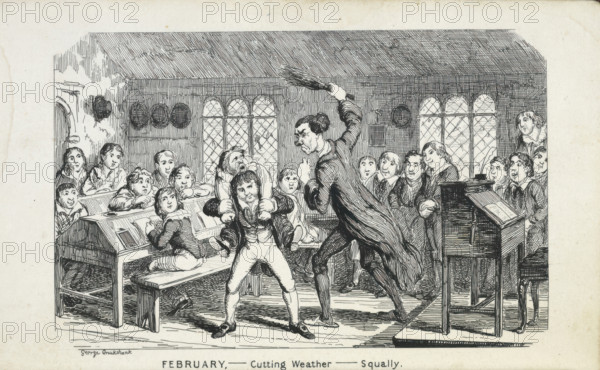 February - Cutting Weather - Squally, 1835-1853. Creator: George Cruikshank.
