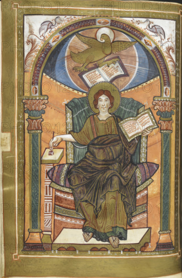 Miniature of an Evangelist portrait of John, 1st quarter of the 9th century. Creator: Unknown.