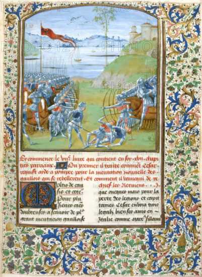 Ceasar and Pompey fighting the Gauls (Book 7), 1473-1476. Creator: Master of the London Wavrin.