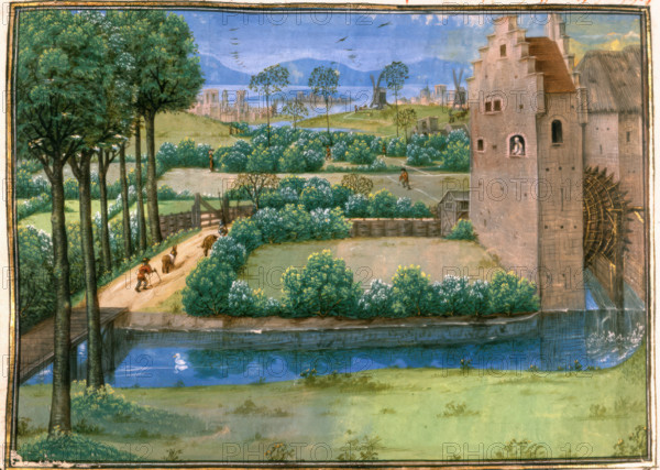Landscape with a watermill, 15th century. Creator: Unknown.