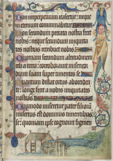 Psalm 103; a watermill, c1325-1335. Creator: Unknown.