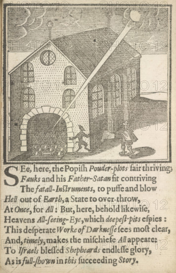 Guy Fawkes and Satan outside the Houses of Parliament, 1617. Creator: Unknown.