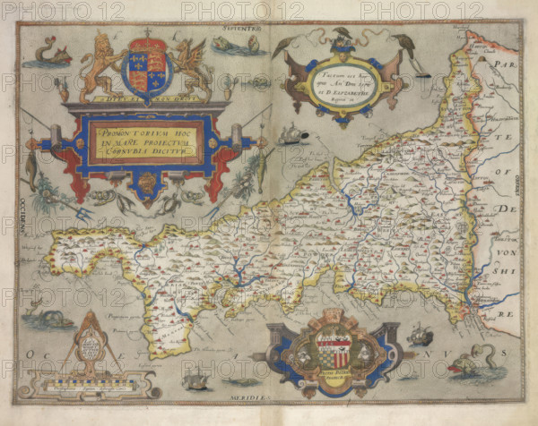 Map of Cornwall, 1579. Creator: Christopher Saxton.