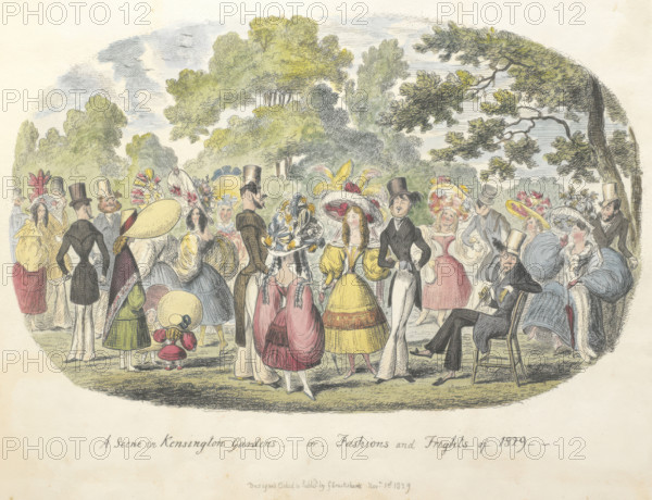 'A scene in Kensington Gardens, or fashion and frights of 1829', 1828, (29). Creator: George Cruikshank.