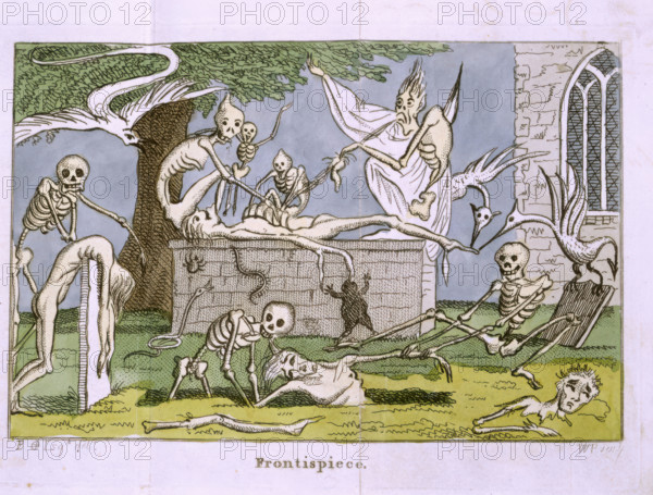 Skeletons and ghosts in a graveyard, 1808. Creator: Unknown.