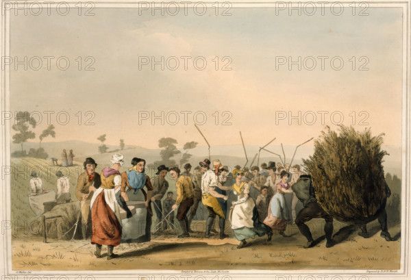 Rape threshing, 1814. Creators: Daniel Havell, Robert Havell.