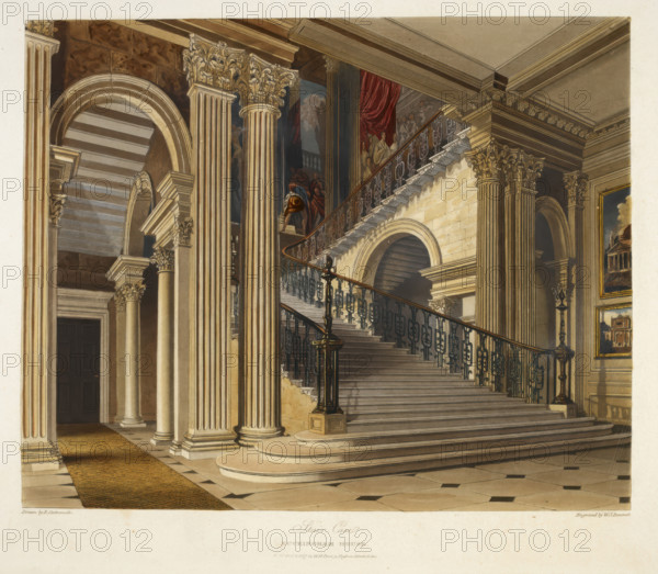 Stair Case, Buckingham House, 1819. Creator: William James Bennett.
