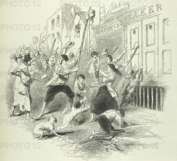 A food riot in Dungarvan, Co. Waterford, Ireland, during the famine, 1846. Creator: Unknown.