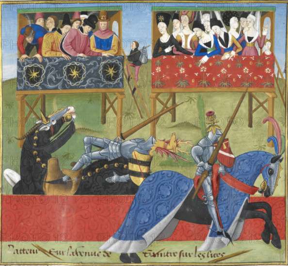 Jean de Saintré jousts with the Spanish knight, Enguerrant, at a tournament, 1470. Creator: Unknown.