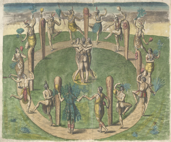 The Virginians manner of dancing at their religious festivals, 1618. Creator: Theodor de Bry.