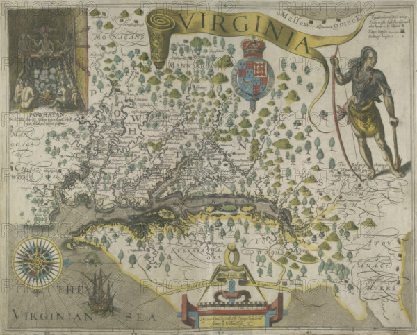 Map of Virginia, 1618. Creator: Theodor de Bry.
