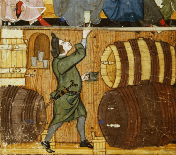 Cellarer and barrels, late 14th century. Creator: The Monk of Hyeres.