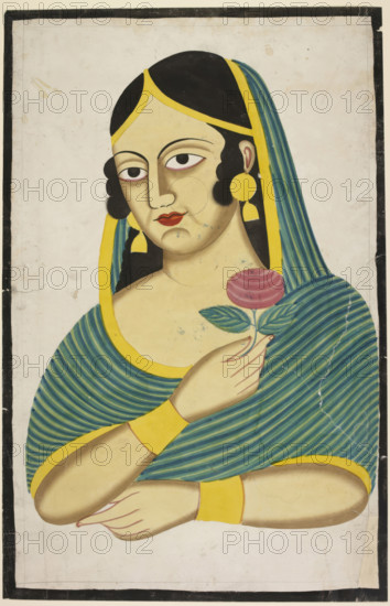 Courtesan, head and shoulders, a rose in her hand, c1880. Creator: Anon.