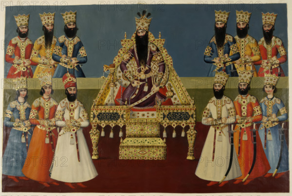 Fath Ali Shah enthroned with his sons, 1816-1820. Creator: Abdallah Khan.
