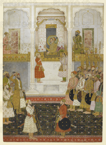 Shah Jahan in durbar, holding a ruby in his right hand, c1650. Creator: Unknown.