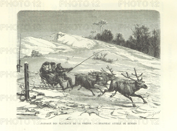 Siberian Plateau Landscape - Reindeer Sleigh, 1889. Creator: Dumont.