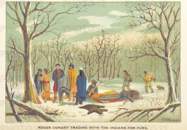 Roger Conant trading with the Indians for furs, 1898.  Creator: Unknown.