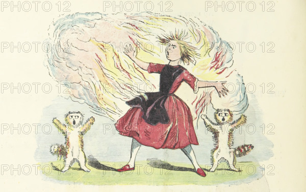 Girl on fire - scene from "The Dreadful Story Of The Girl And The Lucifer Matches", 1856. Creator: Unknown.