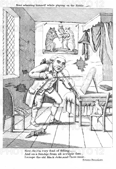 Peter admiring himself while playing n the Fiddle, 1788. Creator: Unknown.