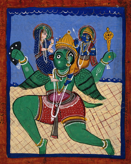 Garuda carrying Vishnu and Lakshmi. Creator: Unknown.