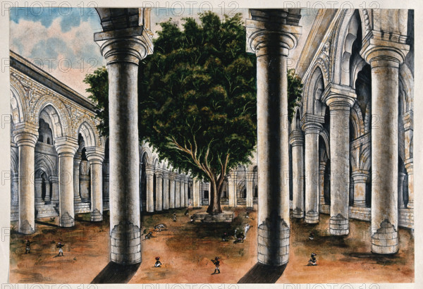 A large colonnade at Courtallum, Tamil Nadu, (between 1800 and 1899?). Creator: Unknown.