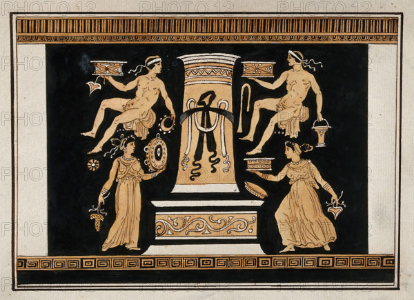 Reverse of the Greek red-figured volute-krater also known as "the Hamilton Vase..., 1760-9. Creator: Augustin Dahlsteen.