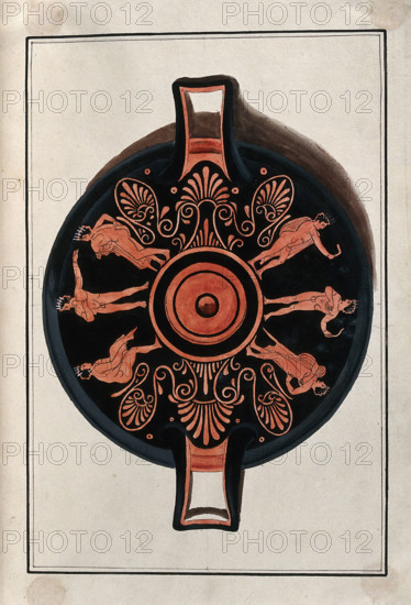 Frieze decorating the inside of a Greek red-figured cup (kylix) showing naked..., 1760-9. Creator: Augustin Dahlsteen.