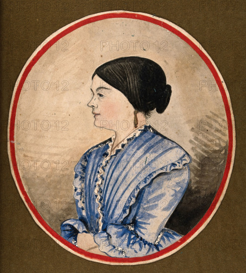 Mrs Stephen Jenner in profile, head and shoulders, wearing a blue dress, 1856. Creator: Stephen Jenner.