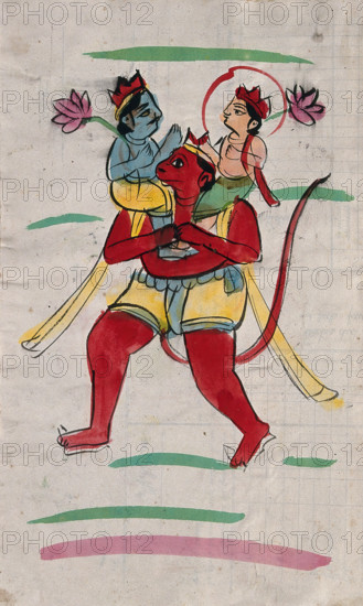 Hanuman carrying Rama and Laksmana. Creator: Unknown.