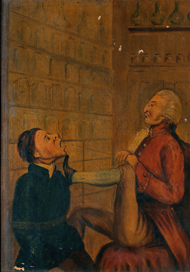 A surgeon-apothecary pulling out a man's tooth. Creator: Unknown.