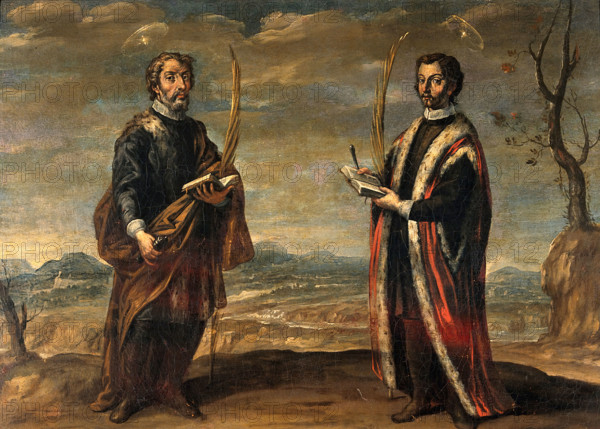 Saint Cosmas and Saint Damian in a landscape, c1660s. Creator: Andres Perez.