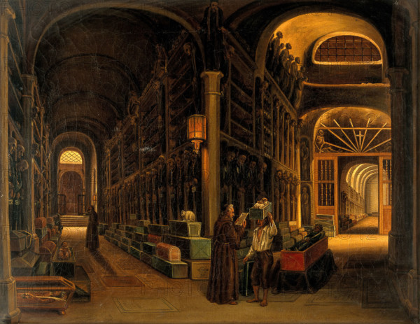 The burial vault of the Capuchins at Palermo, 1839. Creator: R E.
