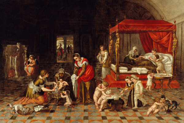 The birth of a baby. Creator: Lambert Sustris.
