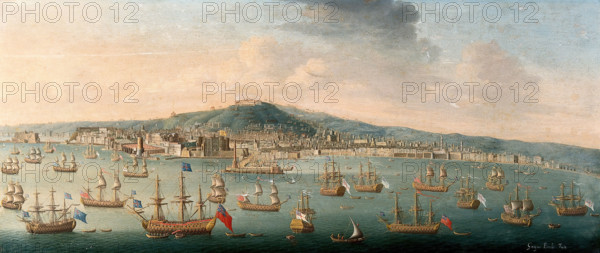 The bay of Naples with the British fleet at anchor, 1 August 1718. Creator: Gaspar Butler.