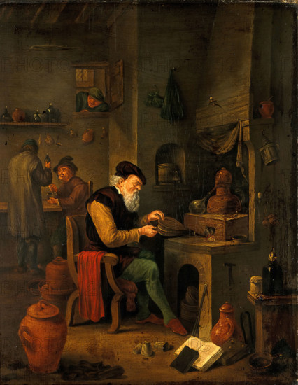 An alchemist in his laboratory, c1680s. Creator: Follower of David Teniers the younger.