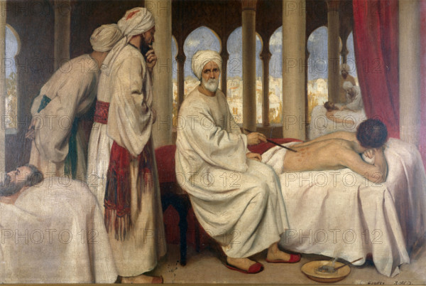 Albucasis blistering a patient in the hospital at Cordova, c10th century, c1912. Creator: Ernest Board.