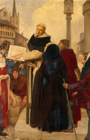 Albertus Magnus expounding his doctrines of physical science in the streets of Paris c1245, c1910s. Creator: Ernest Board.