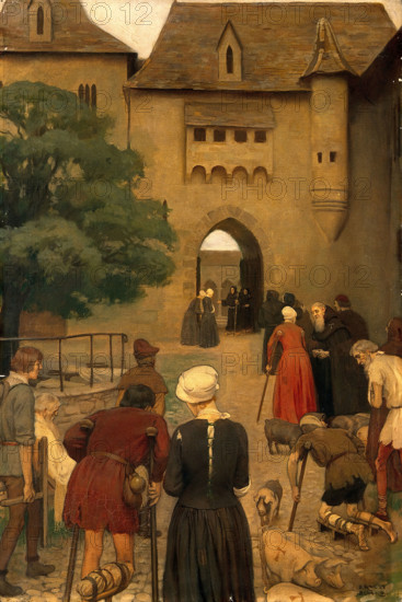 The Abbaye of Saint Antoine, the Sologne, France. Pilgrims suffering from ergotism..., c1912. Creator: Ernest Board.