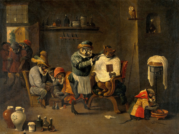 A monkey barber-surgeon's establishment, c1660s. Creator: Teniers, David, 1610-1690 (After).