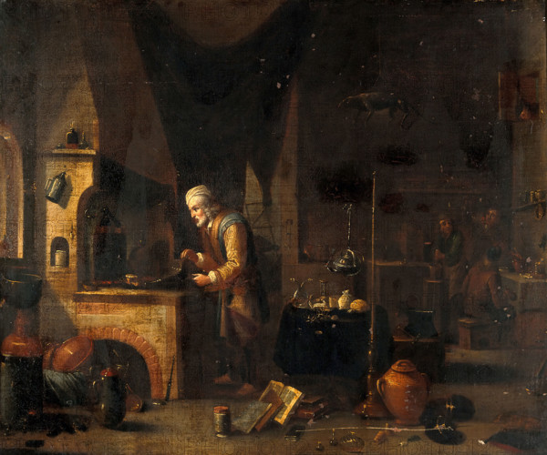 An alchemist in his laboratory, c1680s. Creator: Follower of David Teniers II.
