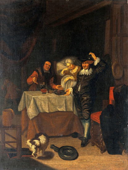 A physician examining a urine flask, c17th century. Creator: Unknown.