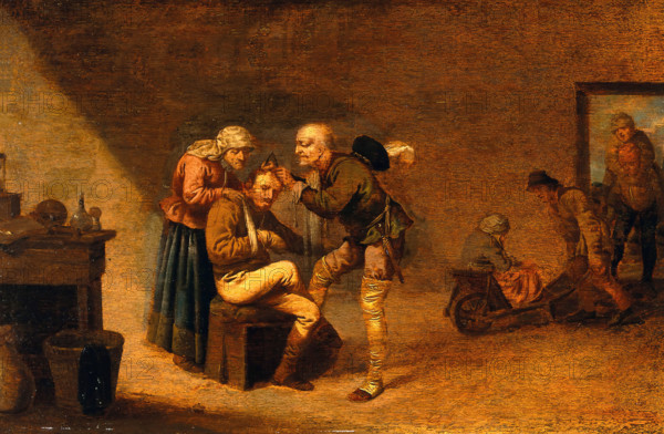 A surgeon attending to a man's head, c1630s. Creator: Pieter Jansz. Quast.