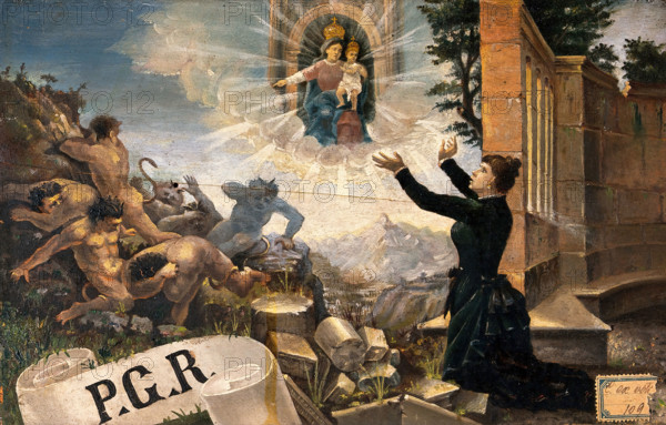 A woman expressing thanks to the Madonna del Parto for cure of insanity in the form of expelled... Creator: Unknown.