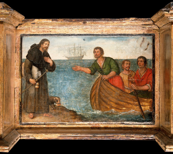 Predella with three scenes of Saint Roch, and figures of Saint Peter, Christ as..., c1580?- 1620?. Creator: Unknown.