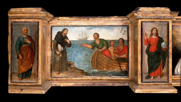 Predella with three scenes of Saint Roch, and figures of Saint Peter, Christ as..., c1580?- 1620?. Creator: Unknown.
