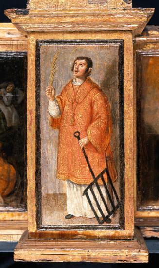 Predella of Saint Laurence with three scenes of Saint Roch, Saint Peter and Christ.., c1580?- 1620?. Creator: Unknown.